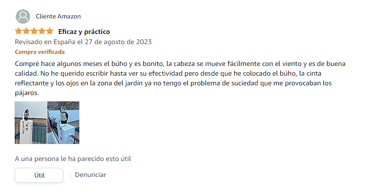 Valoración Amazon búho espantapájaros