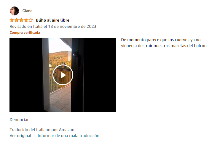 Valoración Amazon búho espantapájaros